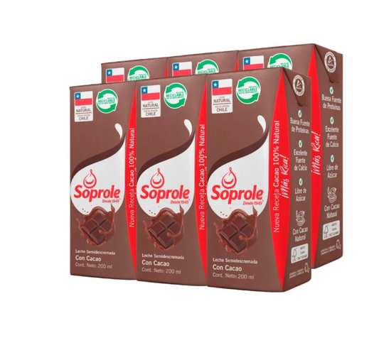 Leche display 6 unid 200cc Chocolate Soprole